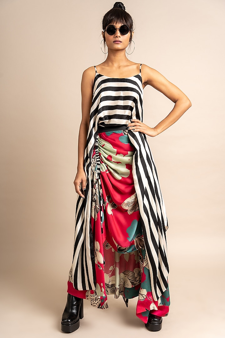 Magenta Satin Digital Printed Skirt Set by Nupur Kanoi
