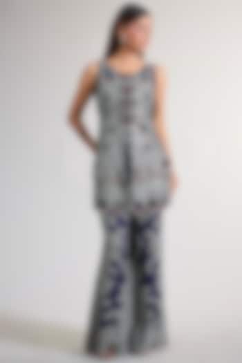 Navy Blue Georgette Hand Embroidered Kurta Set by Nupur Kanoi at Pernia's Pop Up Shop