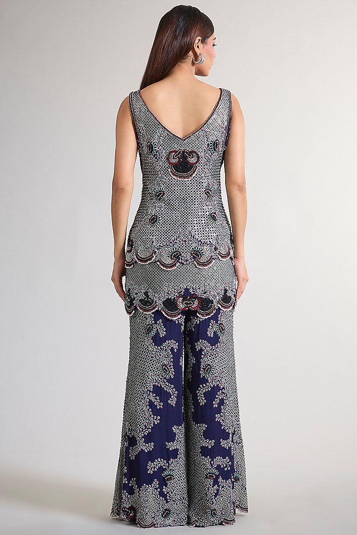 Navy Blue Georgette Hand Embroidered Kurta Set by Nupur Kanoi at Pernia's Pop Up Shop