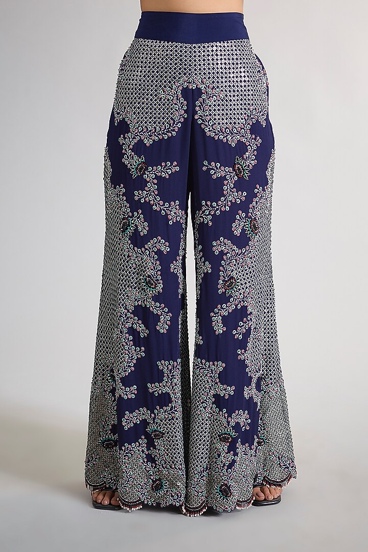 Navy Blue Georgette Hand Embroidered Kurta Set by Nupur Kanoi at Pernia's Pop Up Shop