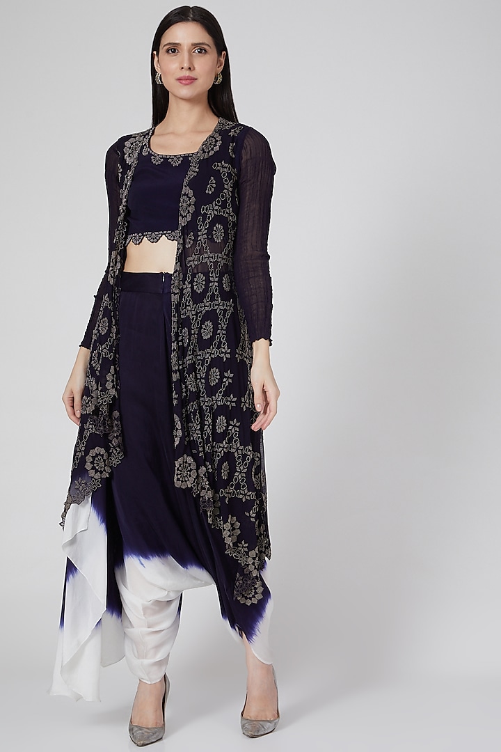 Black Embroidered & Tie-Dye Pant Set by Nupur Kanoi