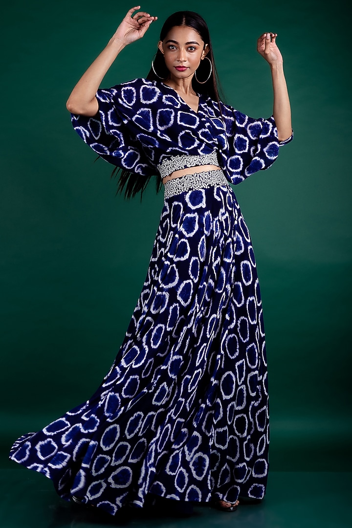 Blue & Off-White Tie-Dye Wedding Lehenga Set by Nupur Kanoi at Pernia's Pop Up Shop