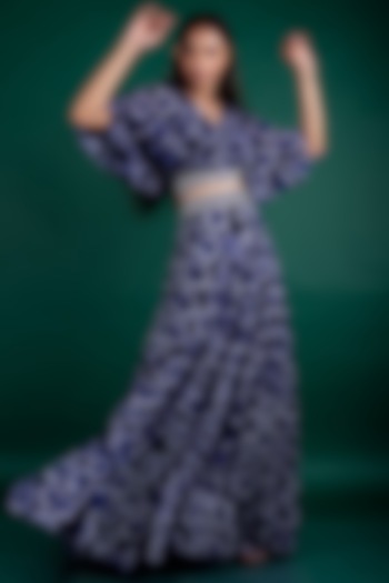 Blue & Off-White Tie-Dye Circular Pant Set by Nupur Kanoi at Pernia's Pop Up Shop