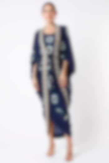 Navy Blue Bemberg Crepe Polka Dot Printed & Sequins Embroidered Jacket Cocktail Dress by Nupur Kanoi at Pernia's Pop Up Shop