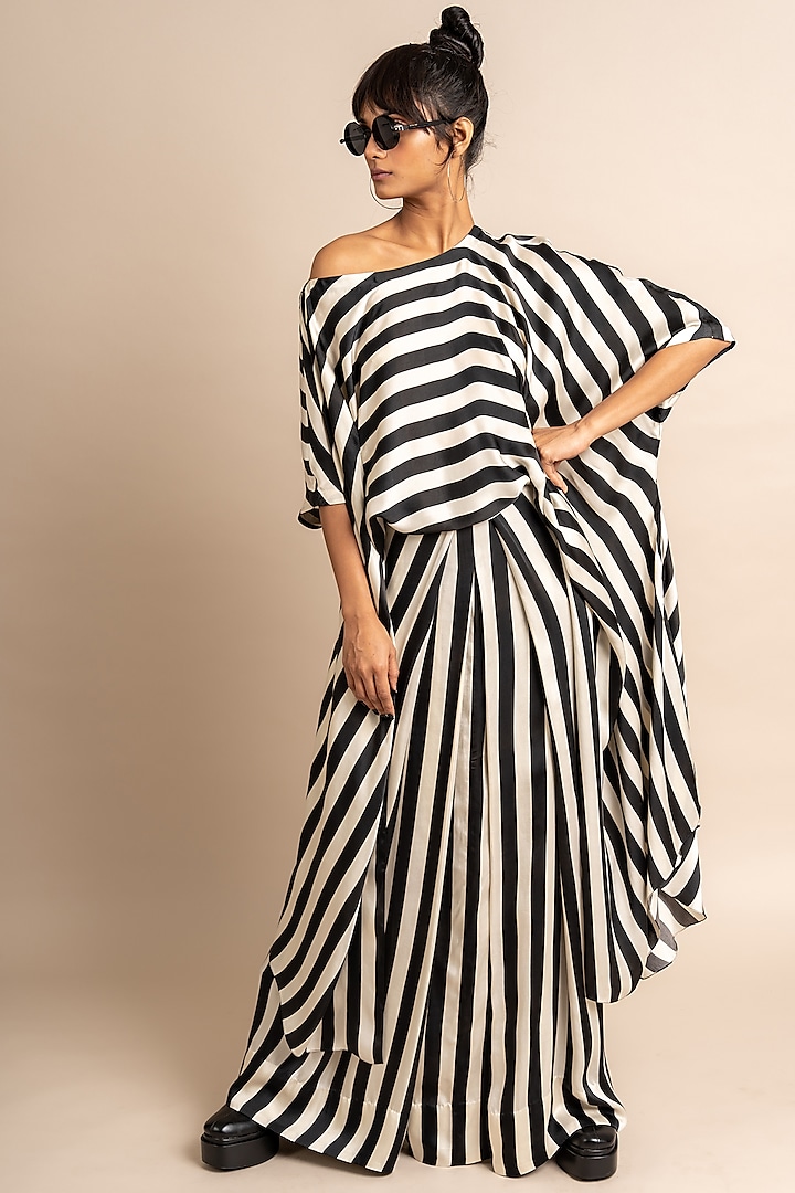 Black & White Satin Striped Skirt Set by Nupur Kanoi at Pernia's Pop Up Shop