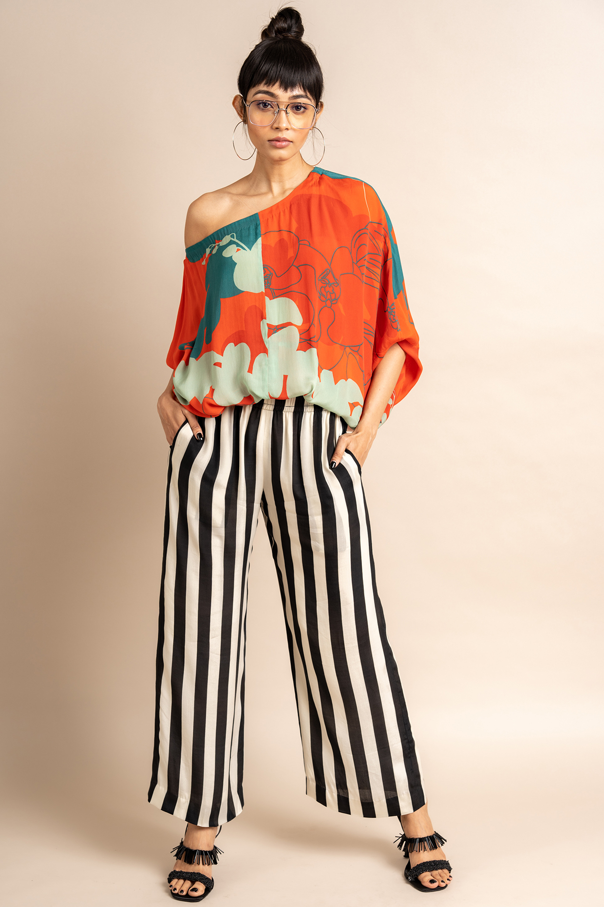 Tangerine Crepe Digital Printed Co-Ord Set by Nupur Kanoi at Pernia's Pop Up Shop