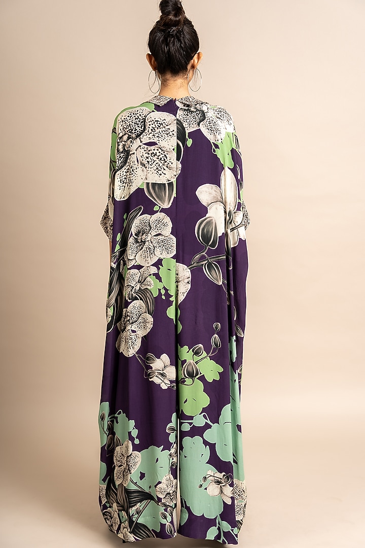 Aubergine Crepe Digital Printed Kaftan Jumpsuit by Nupur Kanoi at Pernia's Pop Up Shop
