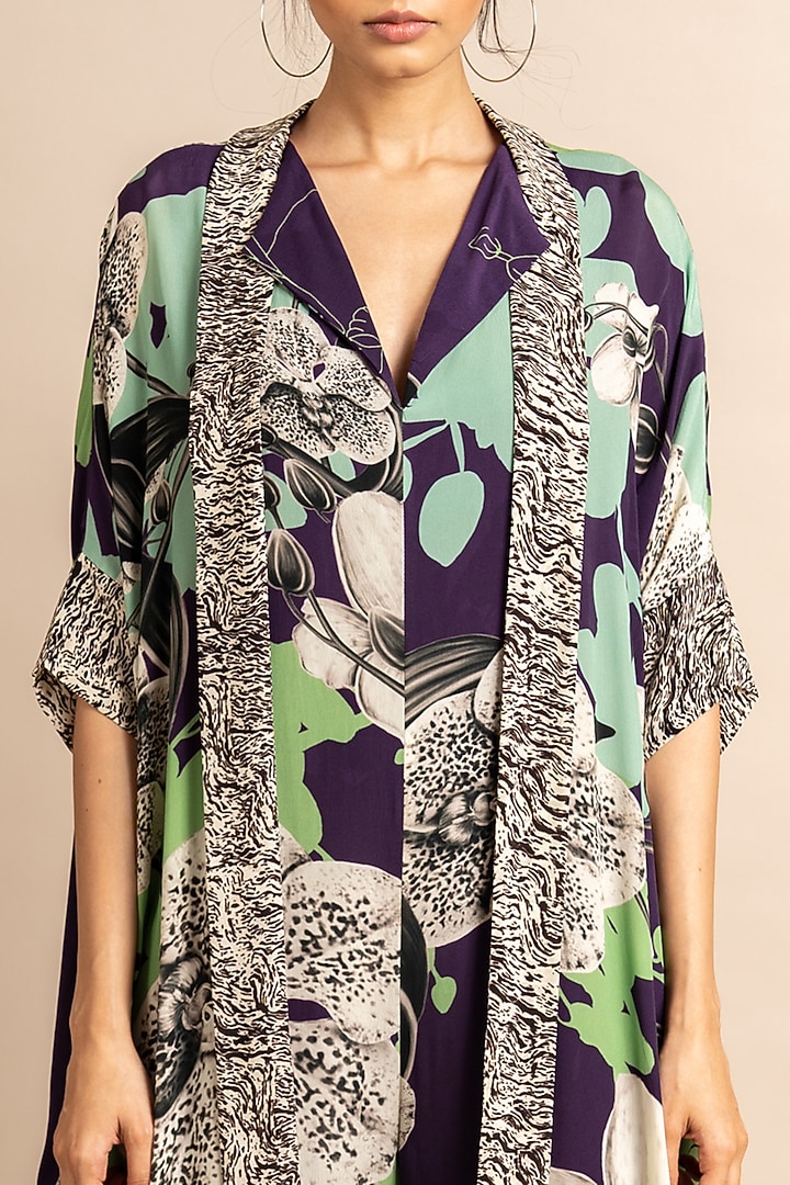 Aubergine Crepe Digital Printed Kaftan Jumpsuit by Nupur Kanoi at Pernia's Pop Up Shop