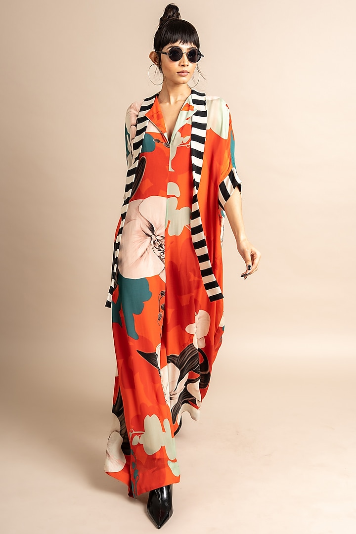 Tangerine Crepe Digital Printed Kaftan Jumpsuit by Nupur Kanoi at Pernia's Pop Up Shop