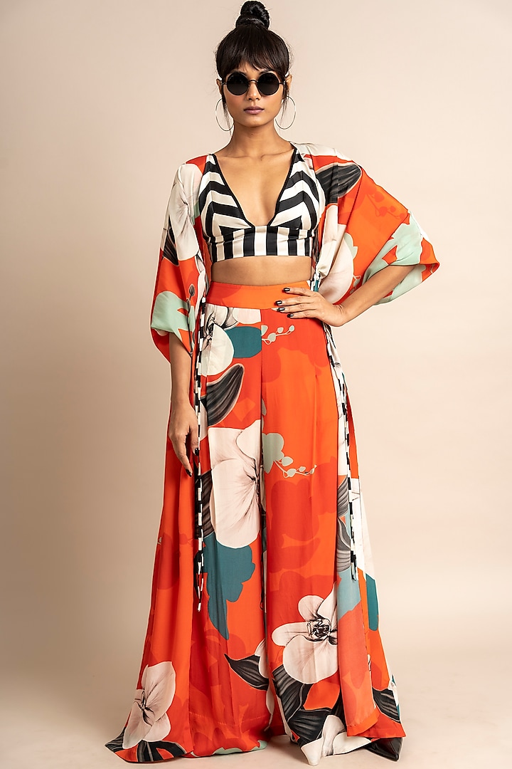 Tangerine Crepe Digital Printed Jacket Set by Nupur Kanoi