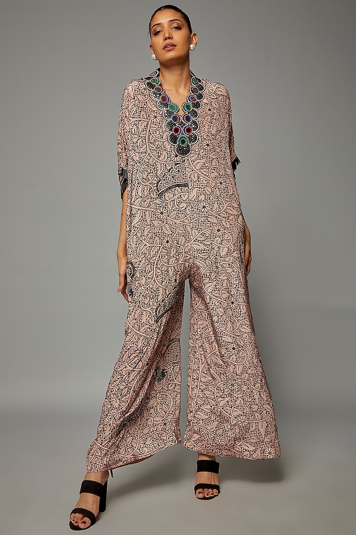 Dusty Rose Crepe Printed Kaftan Jumpsuit by Nupur Kanoi at Pernia's Pop Up Shop