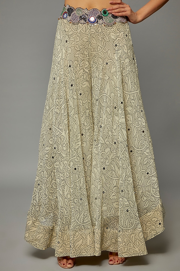 Cream Georgette Printed & Embroidered Jacket Set by Nupur Kanoi at Pernia's Pop Up Shop