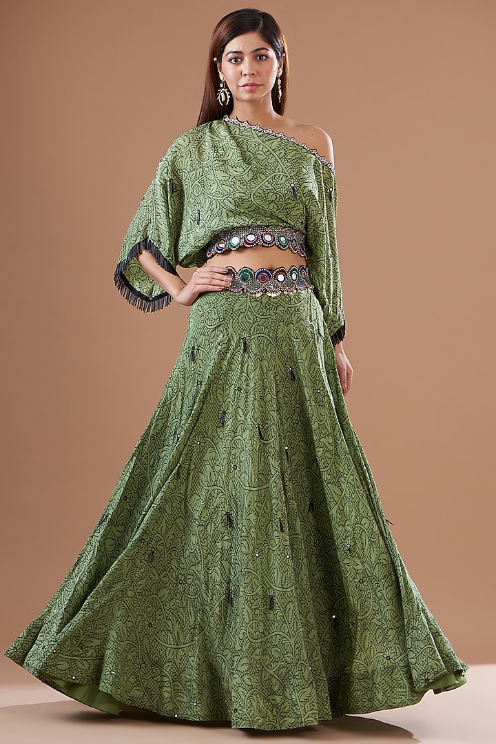 Jade Crepe Printed Wedding Lehenga Set by Nupur Kanoi at Pernia's Pop Up Shop