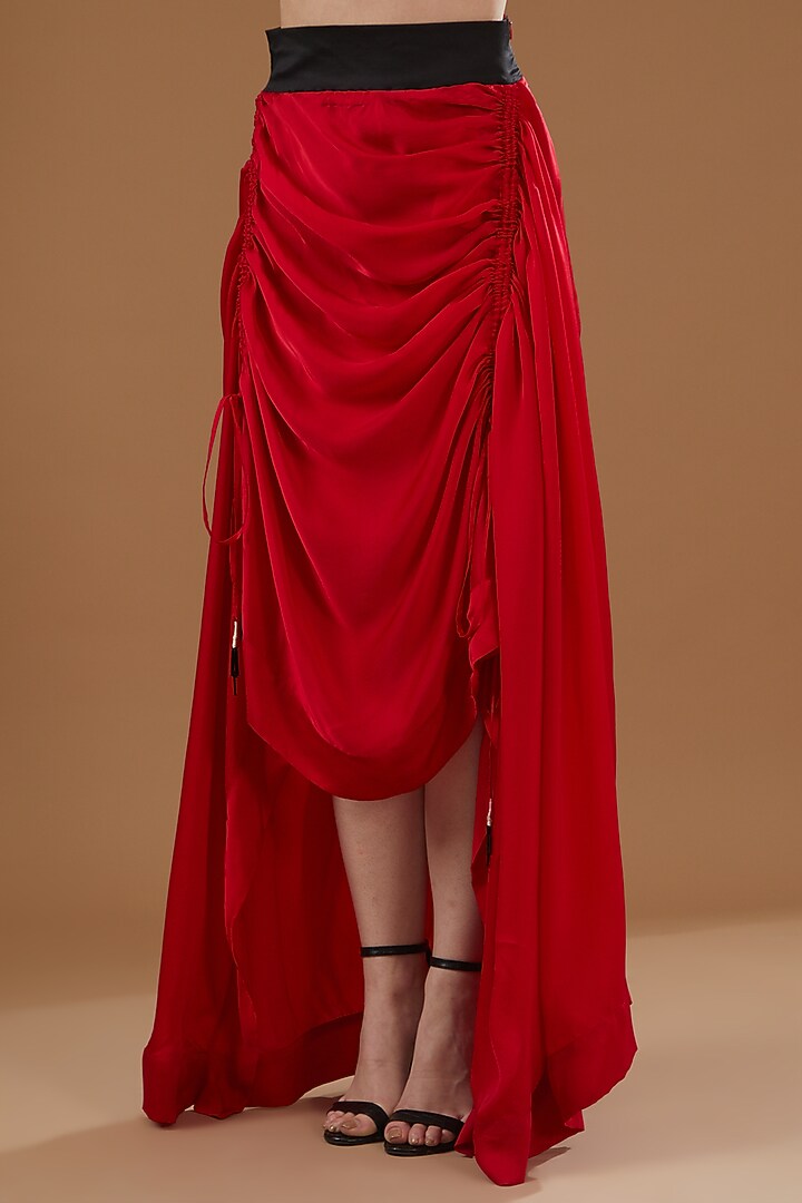 Red Satin Circular Skirt Set by Nupur Kanoi at Pernia's Pop Up Shop