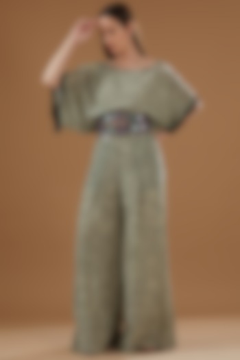 Ivory Crepe Printed & Embroidered Pant Set by Nupur Kanoi at Pernia's Pop Up Shop