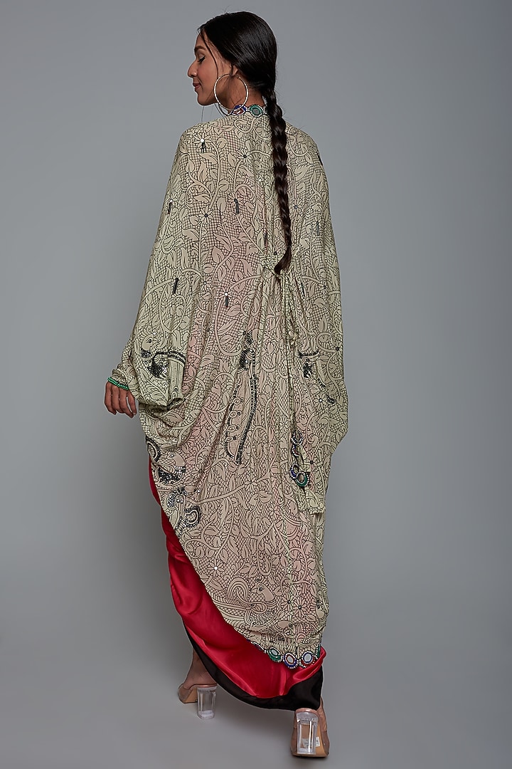 Ivory Crepe Printed & Embroidered Jacket Set by Nupur Kanoi at Pernia's Pop Up Shop