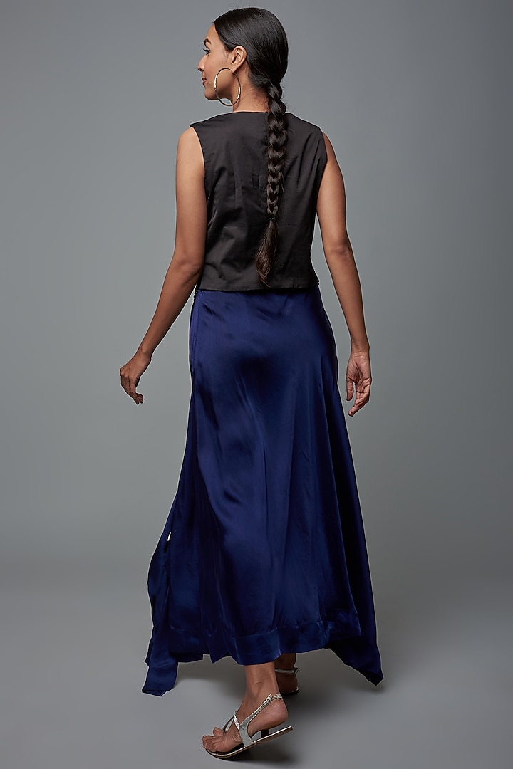 Navy Blue Satin Circular Gathered Skirt Set by Nupur Kanoi at Pernia's Pop Up Shop