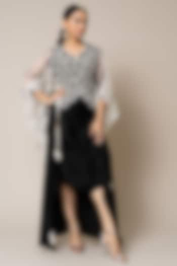 Black Satin Gathered Skirt Set by Nupur Kanoi at Pernia's Pop Up Shop