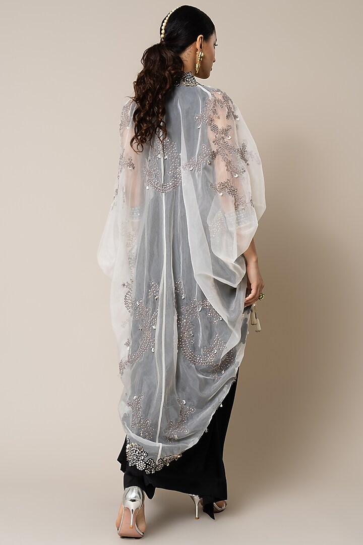 Black Satin Gathered Skirt Set by Nupur Kanoi at Pernia's Pop Up Shop