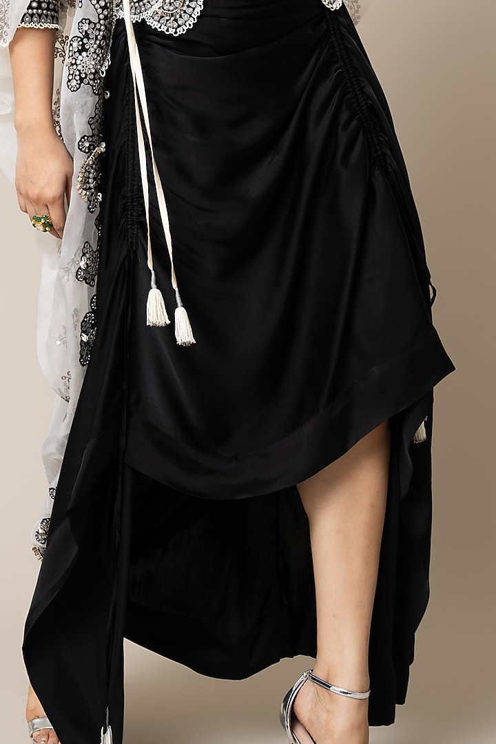 Black Satin Gathered Skirt Set by Nupur Kanoi at Pernia's Pop Up Shop