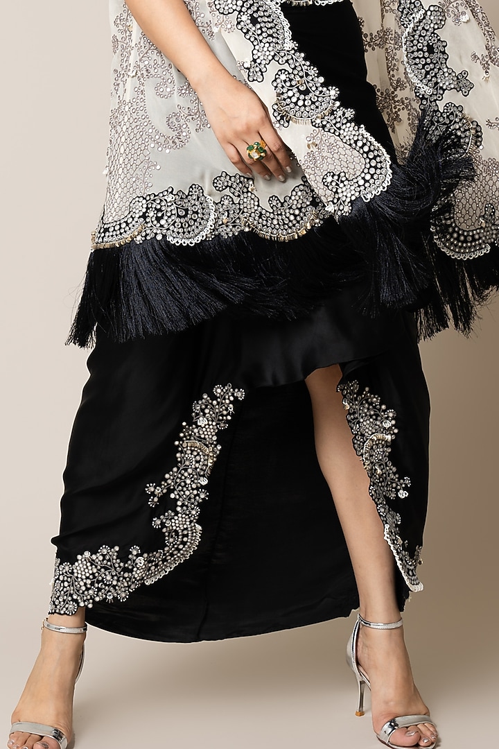 Black Satin Pick-Up Skirt Set by Nupur Kanoi at Pernia's Pop Up Shop
