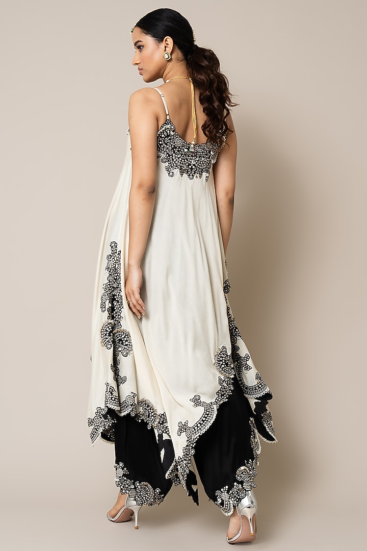 Black Satin Hand Embroidered Draped Pant Set by Nupur Kanoi at Pernia's Pop Up Shop
