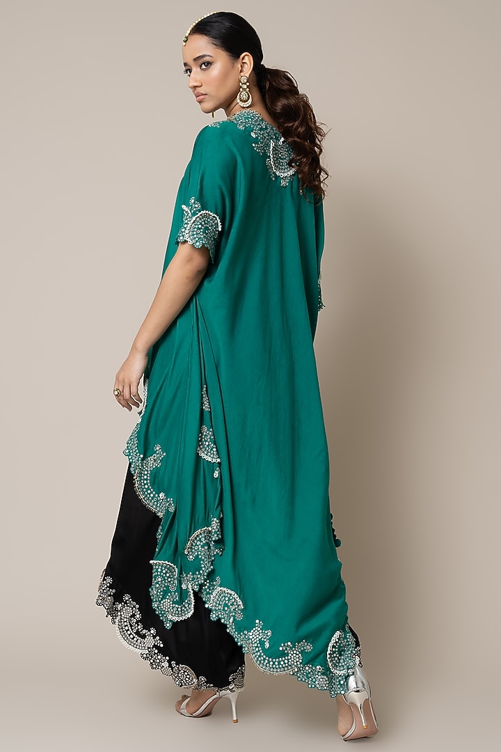 Black Satin Hand Embroidered Draped Pant Set by Nupur Kanoi at Pernia's Pop Up Shop