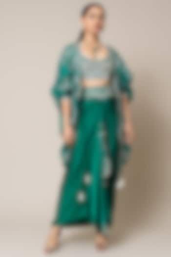 Sea Green Satin Hand Embroidered Pick-Up Skirt Set by Nupur Kanoi at Pernia's Pop Up Shop