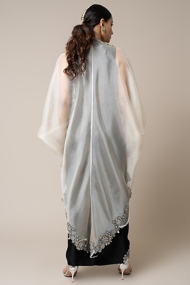 Black Satin Hand Embroidered Pick-Up Skirt Set by Nupur Kanoi at Pernia's Pop Up Shop