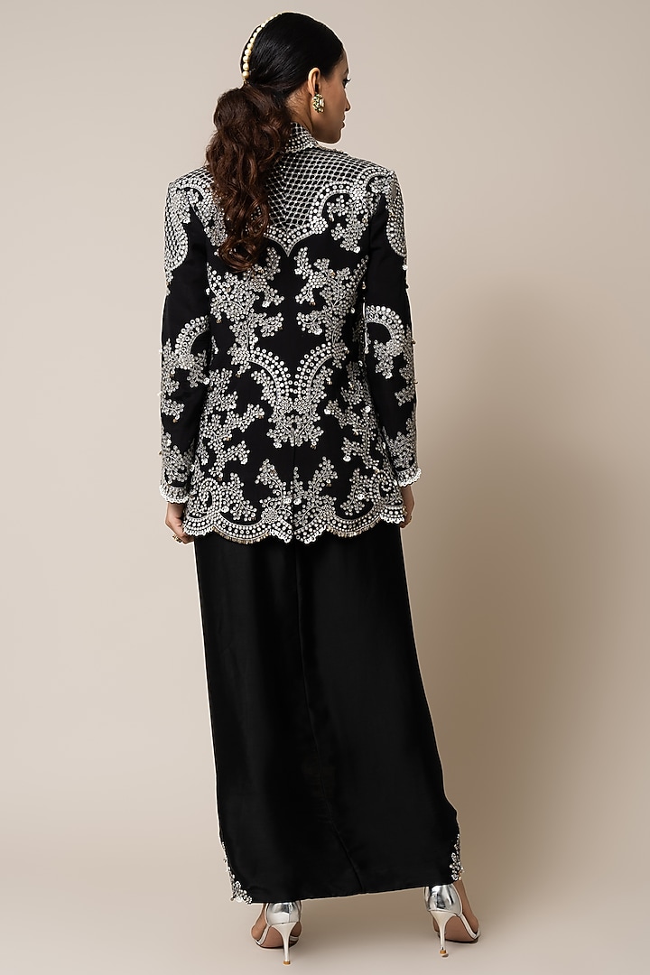 Black Crepe Hand Embroidered Blazer Set by Nupur Kanoi at Pernia's Pop Up Shop