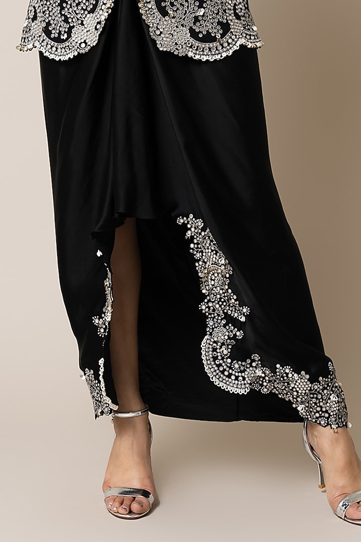 Black Crepe Hand Embroidered Blazer Set by Nupur Kanoi at Pernia's Pop Up Shop