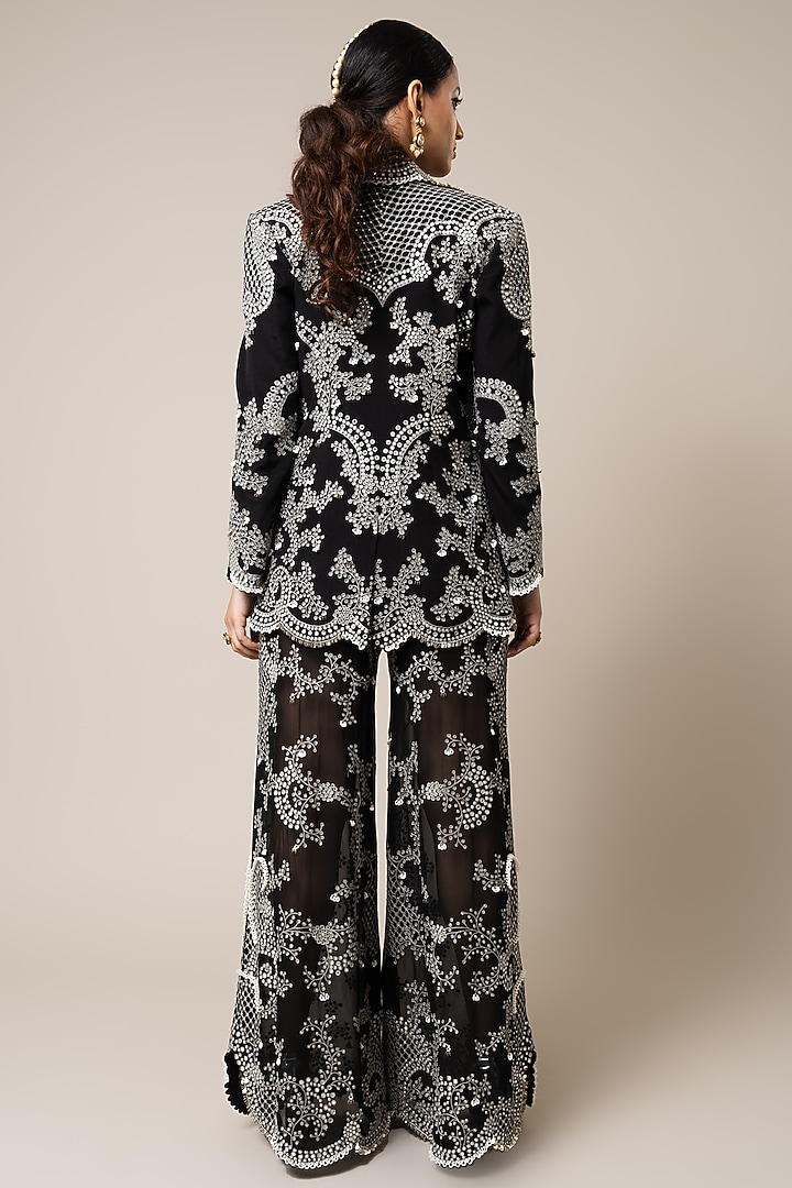 Black Georgette Hand Embroidered A-Line Pant Set by Nupur Kanoi at Pernia's Pop Up Shop