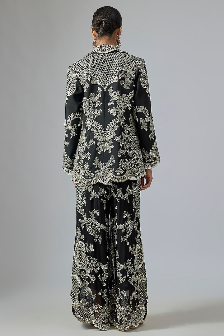 Black Georgette Hand Embroidered A-Line Pant Set by Nupur Kanoi at Pernia's Pop Up Shop