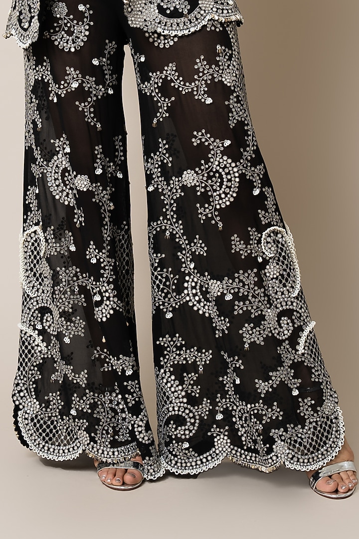 Black Georgette Hand Embroidered A-Line Pant Set by Nupur Kanoi at Pernia's Pop Up Shop