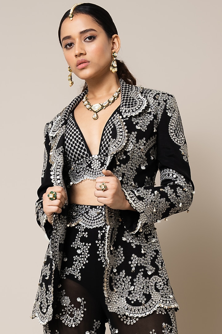 Black Georgette Hand Embroidered A-Line Pant Set by Nupur Kanoi at Pernia's Pop Up Shop