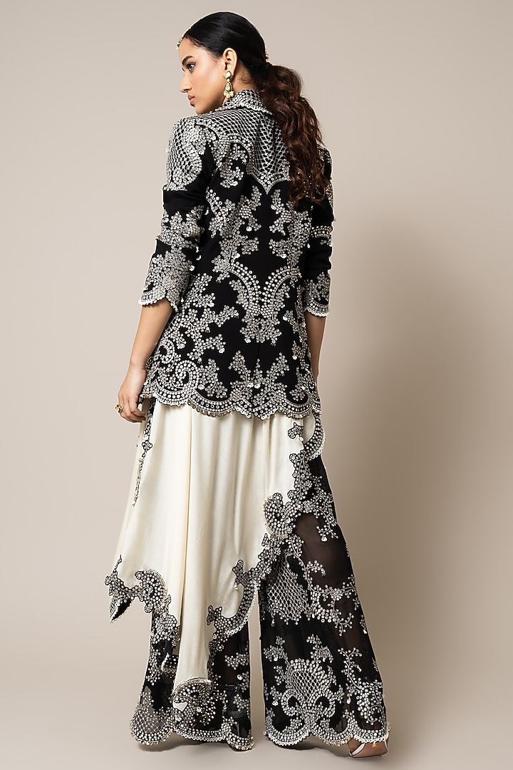 Black Crepe Hand Embroidered Blazer Set by Nupur Kanoi at Pernia's Pop Up Shop