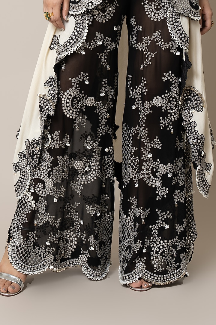 Black Crepe Hand Embroidered Blazer Set by Nupur Kanoi at Pernia's Pop Up Shop