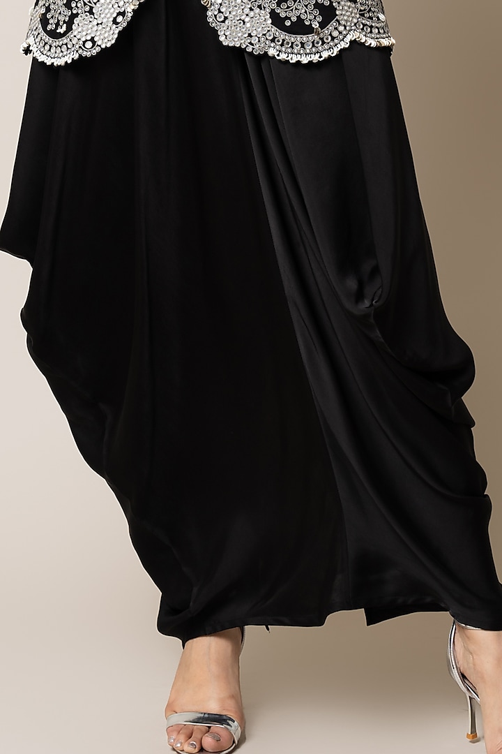 Black Satin Hand Embroidered Sack Party Wear Dress With Blazer by Nupur Kanoi at Pernia's Pop Up Shop
