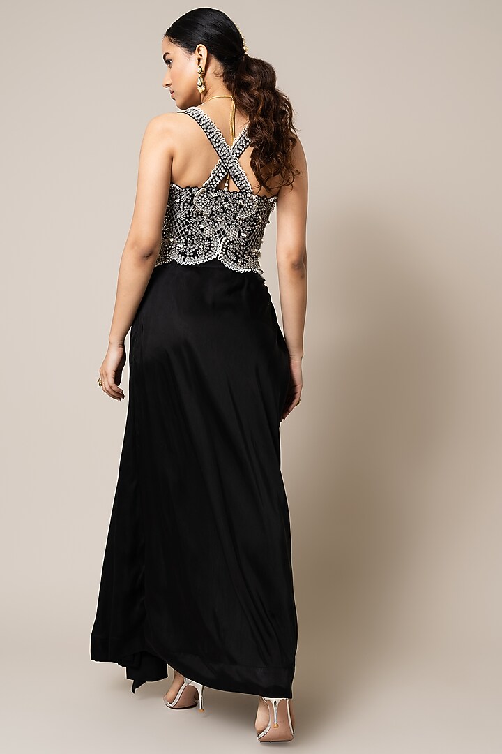 Black Satin Circular Gathered Skirt Set by Nupur Kanoi at Pernia's Pop Up Shop