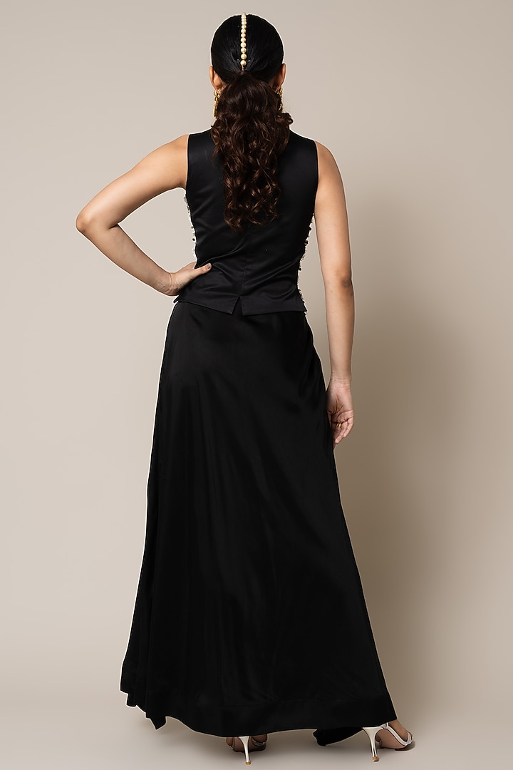 Black Satin Circular Gathered Skirt Set by Nupur Kanoi at Pernia's Pop Up Shop