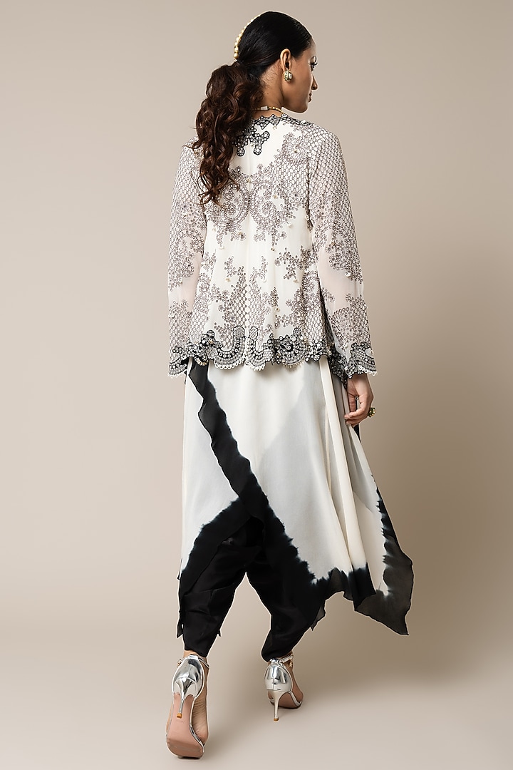 Black Satin Hand Embroidered Strappy Jumpsuit With Cape by Nupur Kanoi at Pernia's Pop Up Shop
