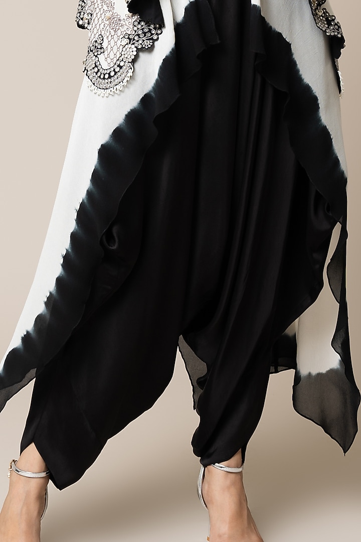 Black Satin Hand Embroidered Strappy Jumpsuit With Cape by Nupur Kanoi at Pernia's Pop Up Shop