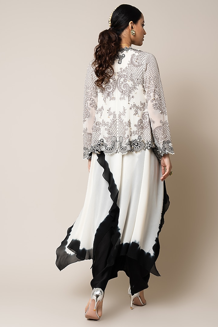 Black Satin Hand Embroidered Sack Party Wear Dress With Cape by Nupur Kanoi at Pernia's Pop Up Shop