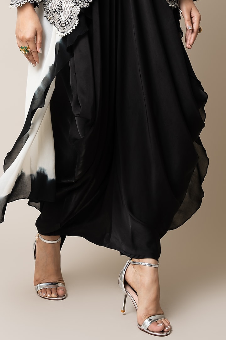Black Satin Hand Embroidered Sack Party Wear Dress With Cape by Nupur Kanoi at Pernia's Pop Up Shop