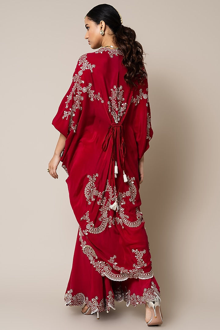 Burgundy Crepe Hand Embroidered Gharara Set by Nupur Kanoi at Pernia's Pop Up Shop