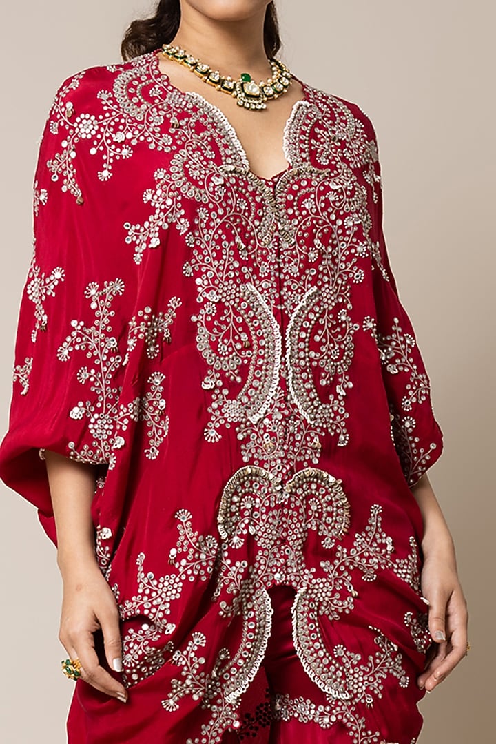 Burgundy Crepe Hand Embroidered Gharara Set by Nupur Kanoi at Pernia's Pop Up Shop