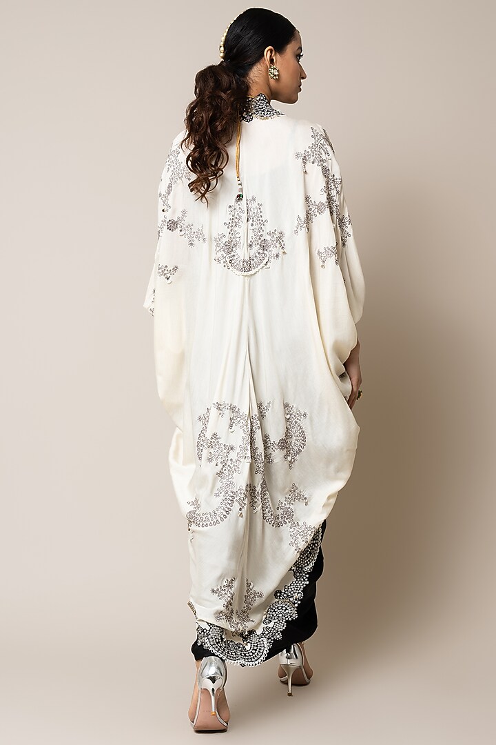 Black Satin Hand Embroidered Sack Party Wear Dress With Cape by Nupur Kanoi at Pernia's Pop Up Shop