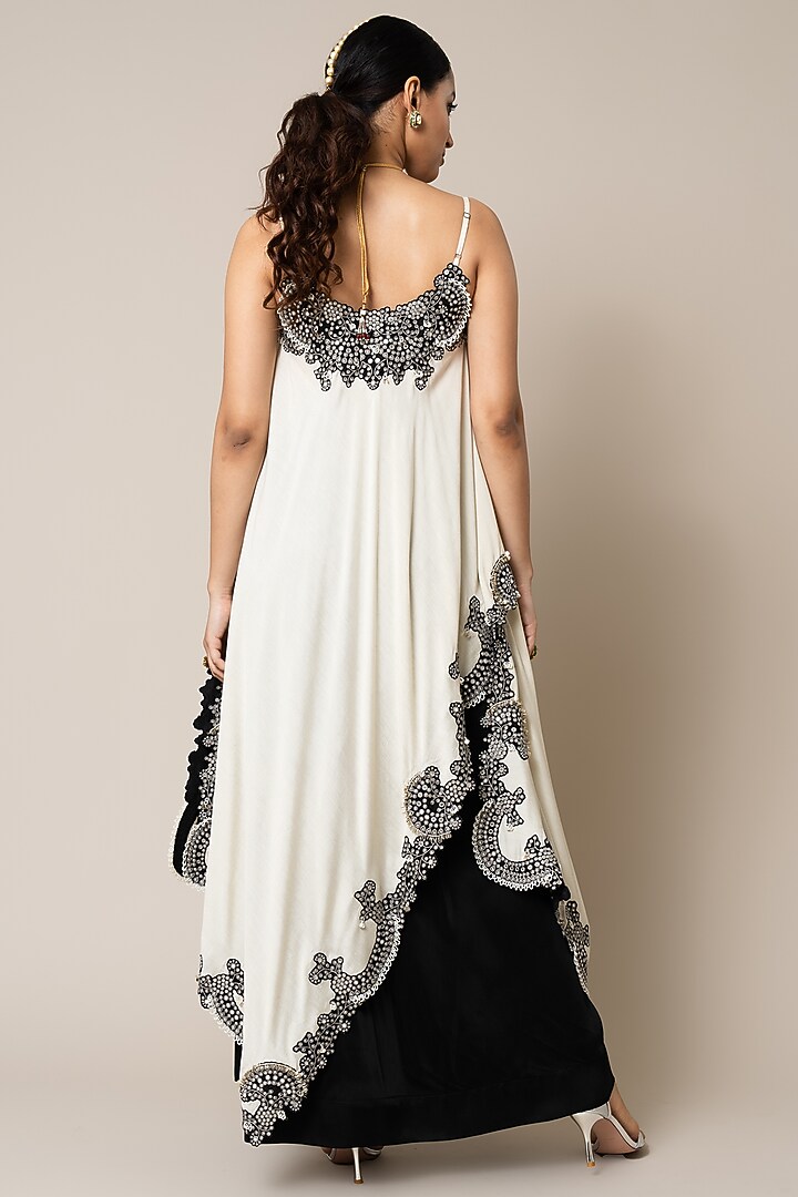 Black Satin Circular Gathered Skirt Set by Nupur Kanoi at Pernia's Pop Up Shop