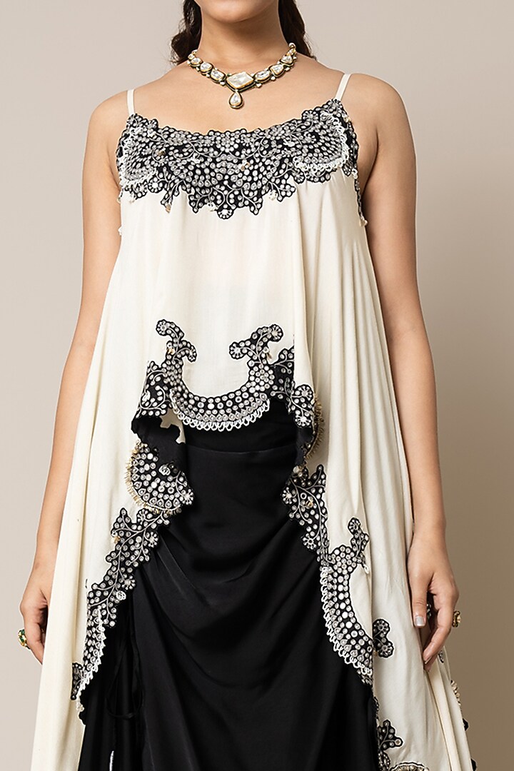 Black Satin Circular Gathered Skirt Set by Nupur Kanoi at Pernia's Pop Up Shop