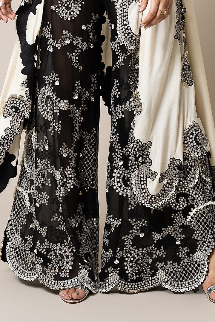 Black Georgette Hand Embroidered Pant Set by Nupur Kanoi at Pernia's Pop Up Shop